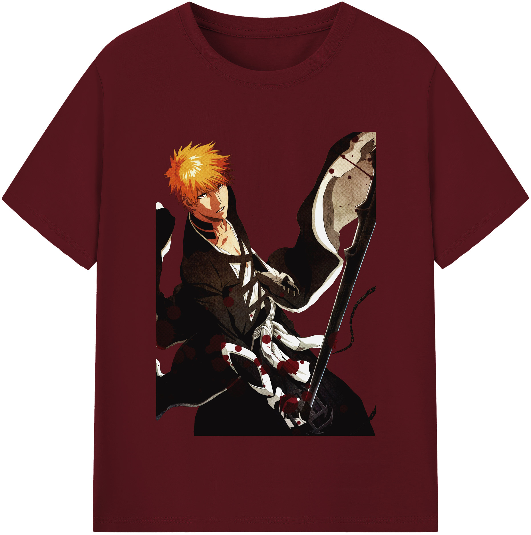 （画像用） ブリーチ 黒崎一護（くろさき いちご）BLEACH Kurosaki Ichigo 綿100％半袖Tシャツ（フロントプリント）